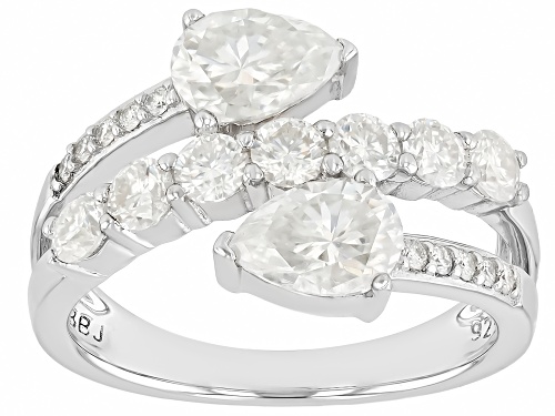 MOISSANITE FIRE® 2.36CTW DEW PEAR AND ROUND BRILLIANT PLATNEVE® RING - Size 8