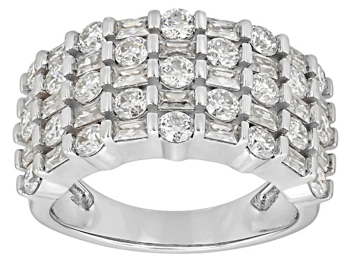 MOISSANITE FIRE® 2.26CTW DEW ROUND AND BAGUETTE PLATINEVE® MULTI ROW RING - Size 5