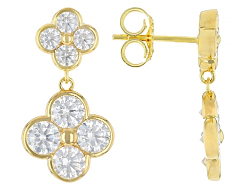 MOISSANITE FIRE® 2.72CTW DEW ROUND BRILLIANT 14K YELLOW GOLD OVER SILVER CLOVER EARRINGS