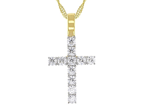 MOISSANITE FIRE® 1.10CTW DEW ROUND 14K YELLOW GOLD OVER SILVER CROSS PENDANT AND  CHAIN