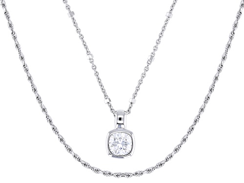 MOISSANITE FIRE® 0.60CT DEW SQUARE CUSHION PLATINEVE® LAYERED NECKLACE