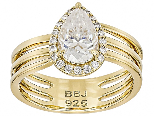 Moissanite Fire® 1.70ctw DEW Pear and Round 14k Yellow Gold Over Sterling Silver Halo Ring - Size 9