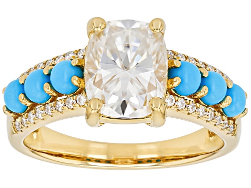 Moissanite Fire® 3.30ctw DEW And Sleeping Beauty Turquoise 14k Yellow Gold Over Silver Ring - Size 5