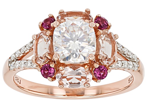 Moissanite Fire® 1.30ctw DEW With Morganite And Rhodolite 14k Rose Gold Over Silver Ring - Size 10