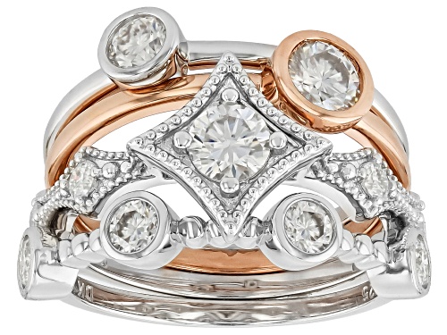 Moissanite Fire® 1.38ctw DEW Platineve® and 14k Rose Gold Over Silver Set of 4 Stackable Rings - Size 5