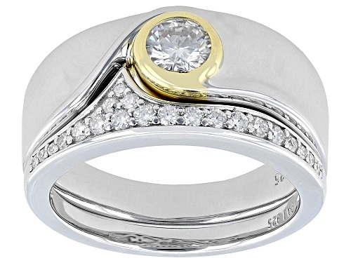 MOISSANITE FIRE® 0.64CTW DEW ROUND PLATINEVE® AND 14K YELLOW GOLD OVER SILVER RING AND BAND - Size 5