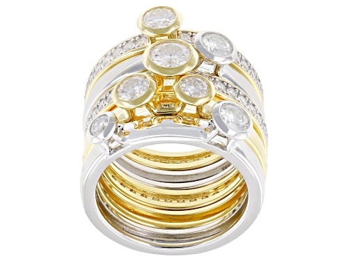MOISSANITE FIRE® 3.16CTW DEW ROUND 14K YELLOW GOLD OVER SILVER AND PLATINEVE® SET OF FIVE RINGS - Size 6