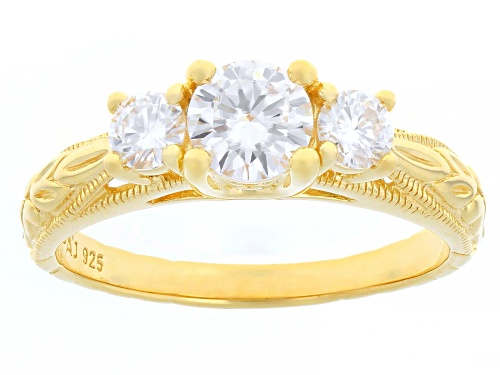 MOISSANITE FIRE® 0.92CTW DEW ROUND 14K YELLOW GOLD OVER SILVER RING - Size 8