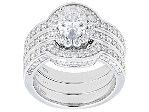 MOISSANITE FIRE® 3.72CTW DEW OVAL AND ROUND BRILLIANT PLATINEVE® RING WITH TWO BANDS - Size 6