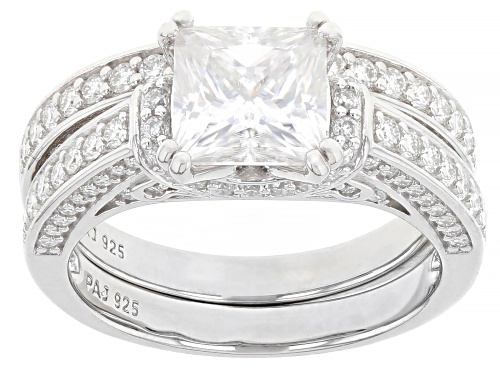 MOISSANITE FIRE® 3.62CTW DEW PRINCESS CUT AND ROUND BRILLIANT PLATINEVE® RING AND BAND - Size 9