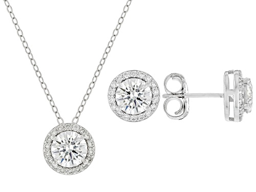 MOISSANITE FIRE® 3.10CTW DEW ROUND  PLATINEVE® EARRINGS WITH PENDANT AND CHAIN SET
