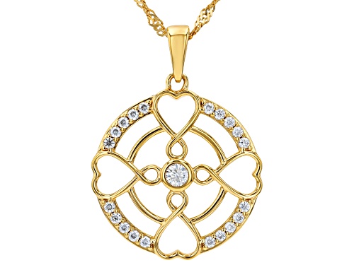 MOISSANITE FIRE®  0.50CTW DEW ROUND 14K YELLOW GOLD OVER SILVER PENDANT AND CHAIN