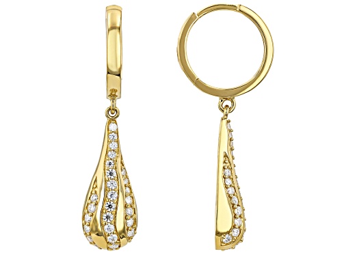 MOISSANITE FIRE® 0.56CTW DEW ROUND 14K YELLOW GOLD OVER SILVER EARRINGS