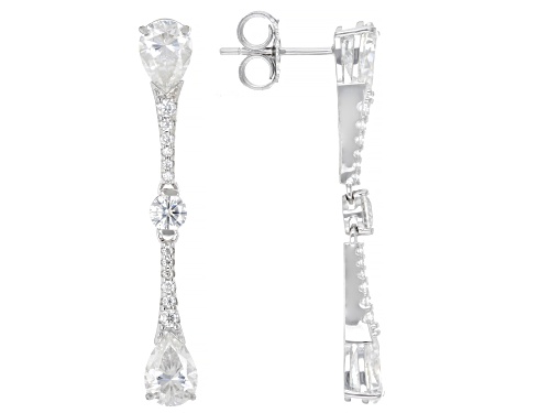 MOISSANITE FIRE® 3.72CTW DEW PEAR AND ROUND PLATINEVE®  EARRINGS