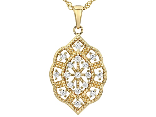 MOISSANITE FIRE® 0.51CTW DEW ROUND 14K YELLOW GOLD OVER SILVER PENDANT AND CHAIN