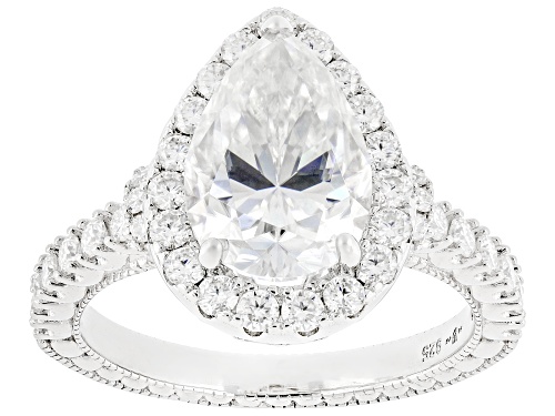 MOISSANITE FIRE® 5.08CTW DEW PEAR AND ROUND PLATINEVE® RING - Size 8