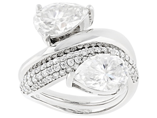 MOISSANITE FIRE® 5.00CTW DEW PEAR AND ROUND PLATINEVE® SET OF TWO STACKABLE RINGS - Size 5