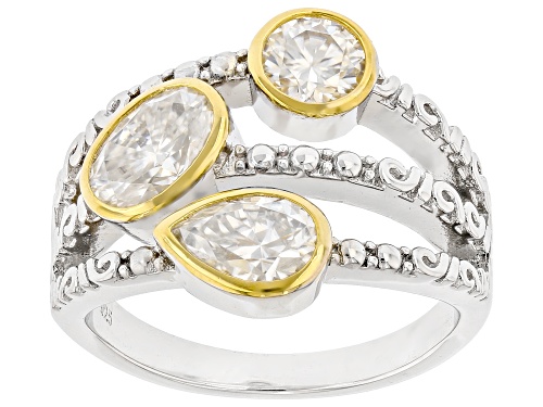 MOISSANITE FIRE® 2.18CTW DEW PLATINEVE® AND 14K YELLOW GOLD OVER SILVER RING RING - Size 8