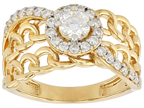 MOISSANITE FIRE® 0.87CTW DEW ROUND 14K YELLOW GOLD OVER STERLING SILVER RING - Size 6