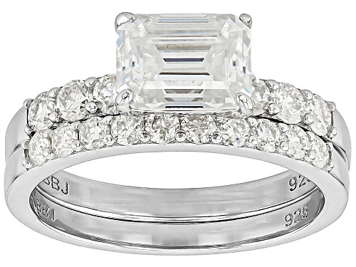 MOISSANITE FIRE® 2.41CTW DEW EMERALD CUT AND ROUND PLATINEVE® RING AND BAND - Size 8