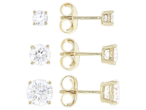 MOISSANITE FIRE® 4.06CTW DEW ROUND BRILLIANT BOX SET OF 3 PAIR 14K YELLOW GOLD OVER SILVER EARRINGS
