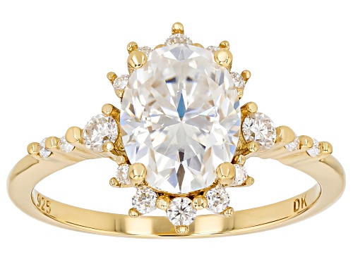 MOISSANITE FIRE® 2.40CTW DEW OVAL AND ROUND BRILLIANT 14K YELLOW GOLD OVER SILVER RING - Size 7