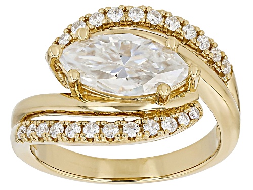 MOISSANITE FIRE® 2.44CTW DEW MARQUISE AND ROUND BRILLIANT 14K YELLOW GOLD OVER SILVER RING - Size 5