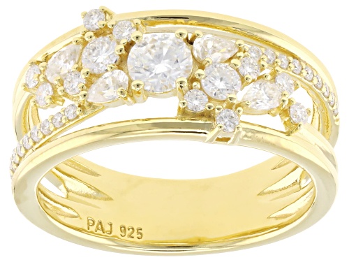 MOISSANITE FIRE® 1.01CTW DEW ROUND AND PEAR 14K YELLOW GOLD OVER SILVER RING - Size 8