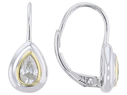 MOISSANITE FIRE® 0.50CTW DEW PEAR SHAPE PLATINEVE® AND 14K YELLOW GOLD OVER SILVER  EARRINGS