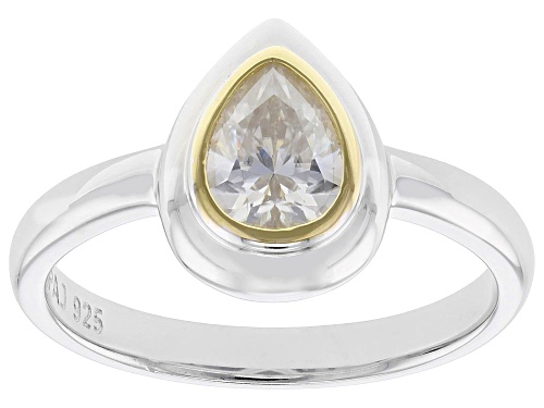 MOISSANITE FIRE® 0.78CT DEW PEAR SHAPE PLATINEVE® AND 14K YELLOW GOLD OVER SILVER  RING - Size 8