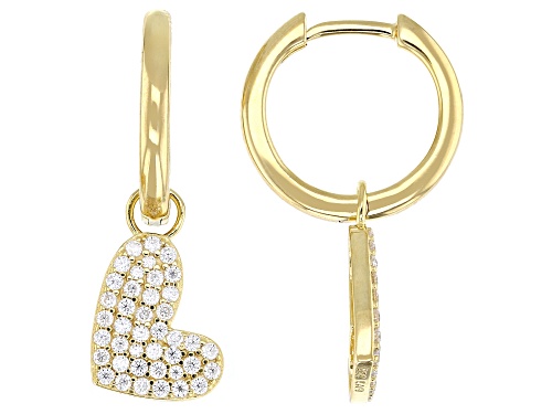 MOISSANITE FIRE® 0.82CTW DEW ROUND BRILLIANT 14K YELLOW GOLD OVER SILVER HEART EARRINGS