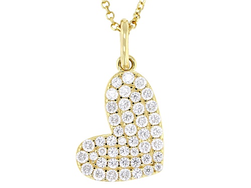 MOISSANITE FIRE® 0.85CTW DEW ROUND 14K YELLOW GOLD OVER SILVER HEART PENDANT AND ADJUSTABLE CHAIN