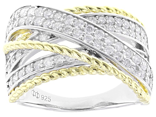 MOISSANITE FIRE® 1.29CTW DEW ROUND PLATINEVE® AND 14K YELLOW GOLD OVER SILVER RING - Size 6