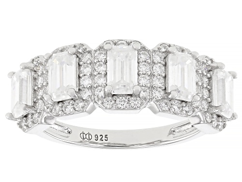 MOISSANITE FIRE® 2.05CTW DEW EMERALD CUT AND ROUND BRILLIANT PLATINEVE® RING - Size 6