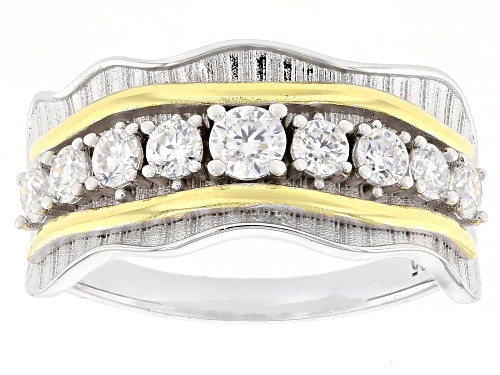 MOISSANITE FIRE® 0.61CTW DEW ROUND PLATINEVE® AND 14K YELLOW GOLD OVER SILVER RING - Size 7