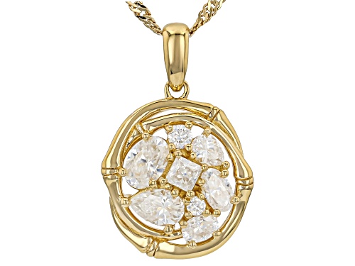 MOISSANITE FIRE® 1.77CTW DEW PEAR, OVAL, ROUND 14K YELLOW GOLD OVER SILVER PENDANT AND CHAIN