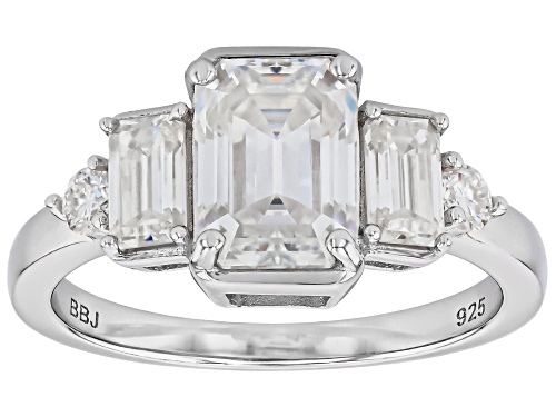 MOISSANITE FIRE® 2.41CTW DEW EMERALD CUT AND ROUND PLATINEVE® RING - Size 9