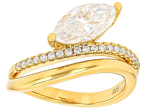 MOISSANITE FIRE® 2.19CTW DEW MARQUISE AND ROUND 14K YELLOW GOLD OVER SILVER RING - Size 5