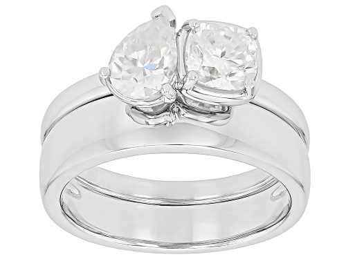 MOISSANITE FIRE® 1.58CTW DEW PEAR SHAPE AND SQUARE CUSHION PLATINEVE® SET OF 2 RINGS - Size 9