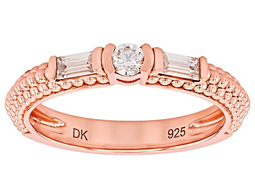MOISSANITE FIRE® 0.28CTW DEW ROUND AND BAGUETTE 14K ROSE GOLD OVER SILVER RING - Size 7