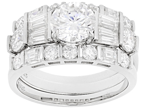 MOISSANITE FIRE® 3.06CTW DEW ROUND AND BAGUETTE PLATINEVE® RING WITH TWO BANDS - Size 5
