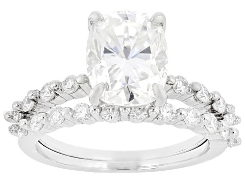 MOISSANITE FIRE® 3.48CTW DEW RECTANGULAR CUSHOIN AND ROUND  PLATINEVE® RING AND BAND - Size 8