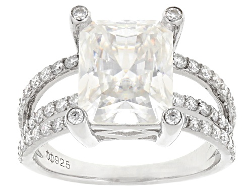 MOISSANITE FIRE® 6.30CTW DEW RECTANGULAR RADIANT CUT AND ROUND PLATINEVE® RING - Size 9