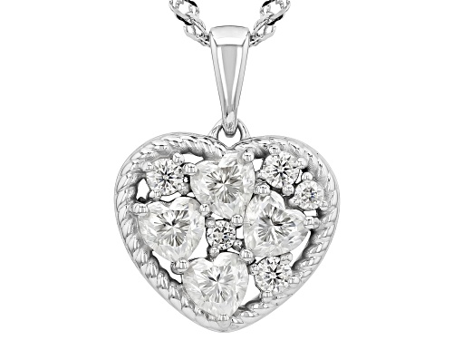 MOISSANITE FIRE® 1.60CTW DEW HEART AND ROUND PLATINEVE® PENDANT WITH CHAIN