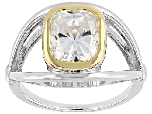 MOISSANITE FIRE® 3.15CT DEW CUSHION PLATINEVE® AND 14K YELLOW GOLD OVER SILVER RING - Size 7