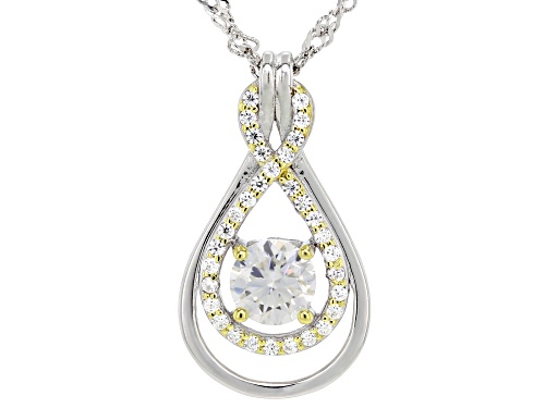 MOISSANITE FIRE® 0.82CTW DEW ROUND PLATINEVE® TWO TONE PENDANT AND CHAIN