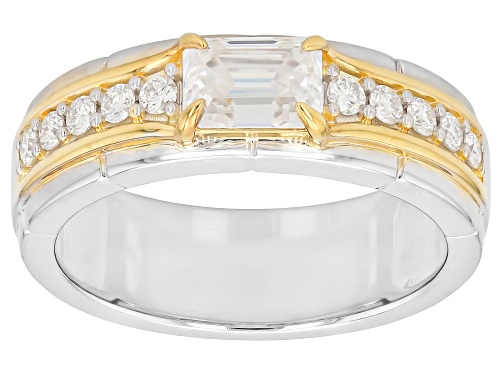 MOISSANITE FIRE® 1.31CTW DEW EMERALD CUT AND ROUND TWO TONE MEN'S RING - Size 12