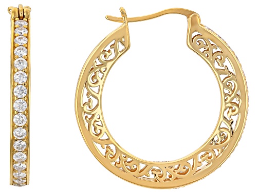 MOISSANITE FIRE® 1.02CTW DEW ROUND 14K YELLOW GOLD OVER SILVER HOOP EARRINGS