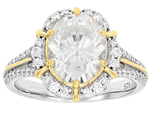 MOISSANITE FIRE® 3.84CTW DEW OVAL AND ROUND PLATINEVE® TWO TONE RING - Size 5