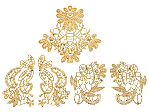 Photo of Fancy Filigree Component Set in 3 Designs in Gold Tone 5 Pieces Total